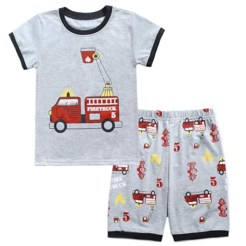 [chickiddos] 子供服 キッズ パジャマ 男の子 綿100 消防車柄 上下セット 部屋着 寝間着 Tシャツ ルームウェア 春夏秋冬 ボーイズ 幼児服 寝巻き キャラクター 半袖+半ズボン 90 [並行輸入品]のサムネイル