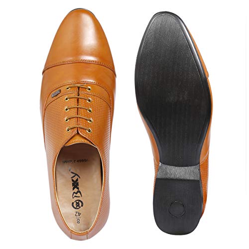 Image of BXXY 9 cm (3.5 Inch) Height Increasing Casual Shoe Oxford Lace-Up Semi Brogue l Patent Faux Leather Shoes