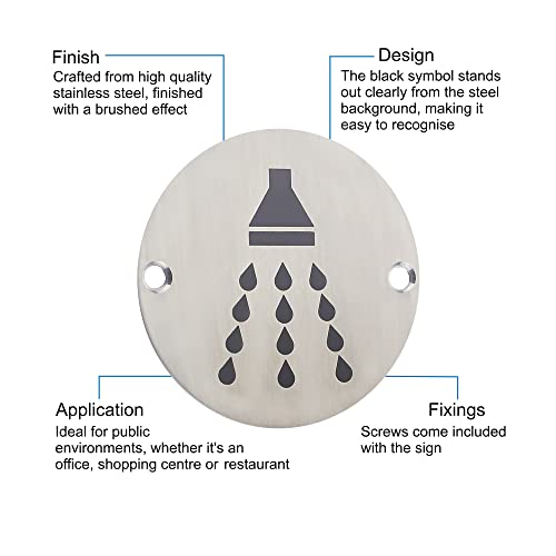 Shower Door Sign For Bathrooms Round Metal Disc Stainless Steel 76 x 1.5mm Pack of 1, 76mm x 76mm x 1mm - Image 2