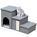 PJDDP Dog Stairs with Storage, Foldable Pet Ladder,Pet Storage Stepper,3 in 1 Non Slip Dog Ramp with Toy Storage Boxes,Detachable Portable Pet Stairs for High Bed Sofa & Window Perch