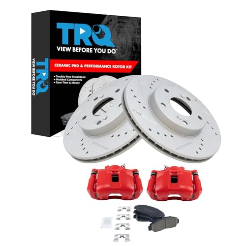 Image of TRQ Performance Front Brake Pad and Rotor Set Ceramic Coated Drilled | For 2004 Honda Accord