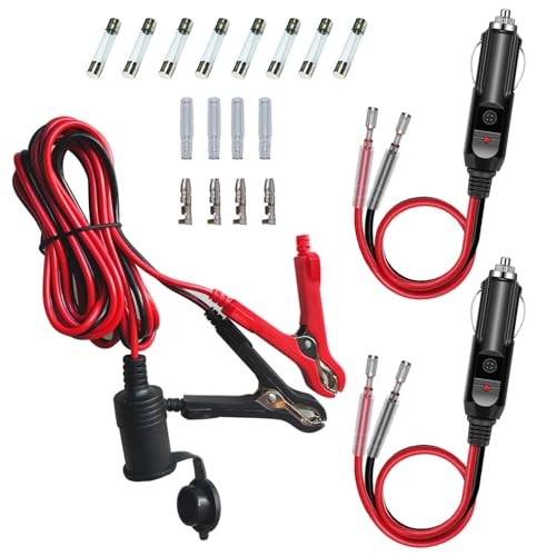 GTIWUNG Cable Encendedor Cigarillos 12V/24V Clip-on Terminal de Bateria, Pinzas Coche Bateria Pinzas Cocodrilo Bateria Encendedor de Cigarrillos 16AWG 3.1M+ 2 PCS Cable Conector Macho 15CM