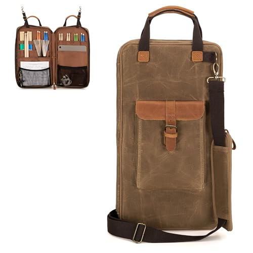 Damero Drum Stick Bag, Waxed Canvas Mallets Percussion Bag with Handles and Detachable Shoulder...