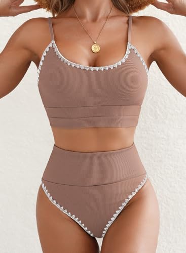 Image of Herseas Women 2 Piece High Waisted Bikini Sets Color Block Popular Swimsuits 2026 Summer Beach Swim Best Bathing Suits