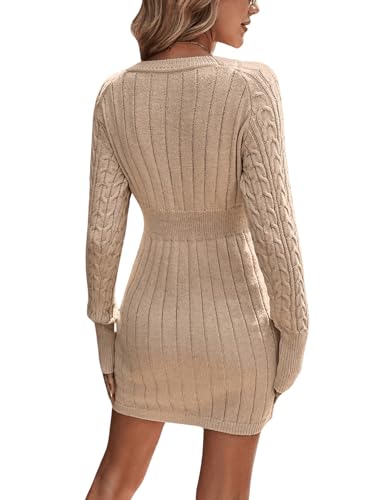 GORGLITTER Women's Cable Knit Sweater Dress Long Sleeve Knit Fall Winter Dresses Crewneck Mini Pencil Dresses2