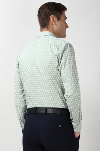 Image of Peter England Men's Printed Formal Shirt with Elegant Bloom Pattern - 100% Cotton, Full Sleeves, Regular Fit