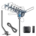 CeKay Digital Outdoor Amplified HD TV Antenna Motorized 360 Degree Rotation 150 Miles with 40FT RG6 Coax Cable and Mounting Pole Snap-On Installation - UHF/VHF/1080P/4K
