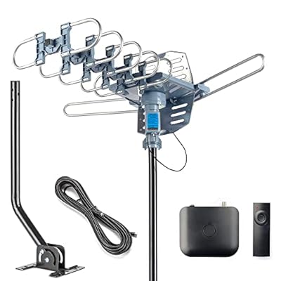 CeKay Digital Outdoor Amplified HD TV Antenna Motorized 360 Degree Rotation 150 Miles with 40FT RG6 Coax Cable and Mounting Pole Snap-On Installation - UHF/VHF/1080P/4K