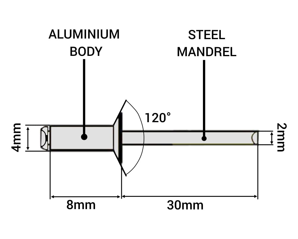SKIR'CO (1200 pièces) Rivets aveugles en aluminium à tête fraisée 4,0 x 8 mm, mandrin en acier, rivets pop