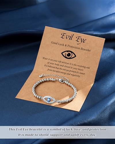 14K Gold/Silver Plated Evil Eye Bracelets for Women, Blue Evil Eye Charm Protection Jewelry, Dainty Good Lucky Gifts for Daughter, Granddaughter, Wife, Sister, Friends3