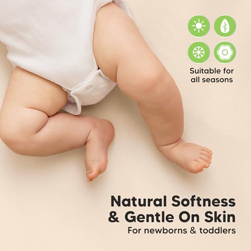 2-Pack Waterproof Crib Sheets for Boys, Girls - 52x28 Fitted Organic Cotton Baby Crib Sheets, Toddler Mattress Protector Cover, Washable, Soft & Durable Baby Bedding Essentials (Cameo) by KeaBabies - Image 4