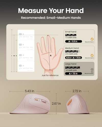 Image of ProtoArc EM11 NL Wireless Ergonomic Vertical Mouse, Rechargeable, Pink | Connects to 3 devices via Bluetooth /2.4G USB-A, with 500mAh USB-C charging, 1000 /1600 /2400 DPI, quiet clicks