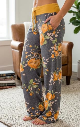 Image of Elsofer Women's Comfy Lounge Pants with Pockets Soft Wide Leg Pajama Pants Drawstring Palazzo Pants for Sleep, Casual Wear
