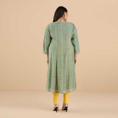 Image of BIG HELLO - THE PLUS LIFE Women's Polyester Blend Kurti Green