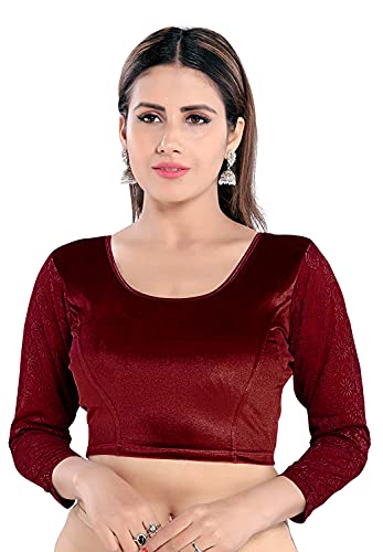 themilestocks, TMS Women's Velvet Blouses Readymade Gold Stretchable Saree Crop Top Choli Free Size Sparkling (Maroon 3), One Size