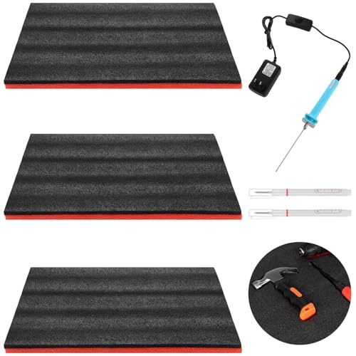 Homaisson Tool Box Foam Sets - Including 3 Tool Box Liners 1 Cutter and 2 Marker Pens Adjustable Tool Foam Organizers Non-Slip EPE Toolbox Liner Mats for Storage,18.1×11.8×1\"