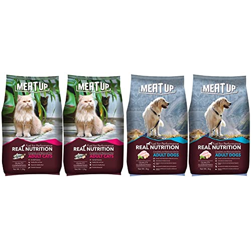 Image of Meat Up Adult Cat Food, Ocean Fish - 1.2 kg Pack (Buy 1 GET 1 Free) & Meat Up Adult Dog Food, 3 kg (Buy 1 Get 1 Free)