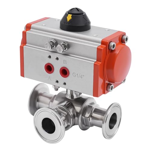 304 Ball Valve Pneumatic Valve Sanitary Three way Quick Release Ball Valve 3 ports Pneumatic Ball Valve Stainless Steel (1 inch)