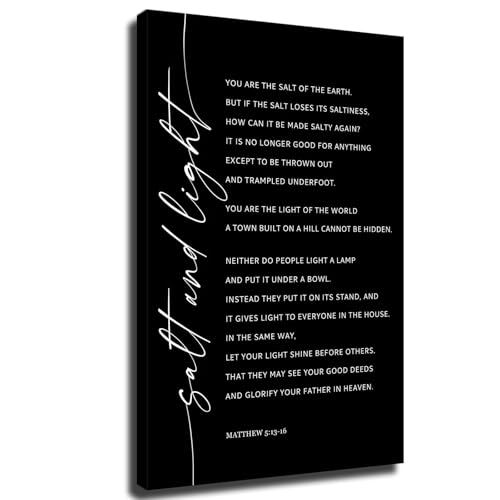 Canvas Wall Art Matthew 5 13-16 Salt and Light, Bible Verse Wall Art Scripture Christian Poster Framed Wall Art Painting Prints Living Room Bedroom Wall Decor (12×18inch_Framed)