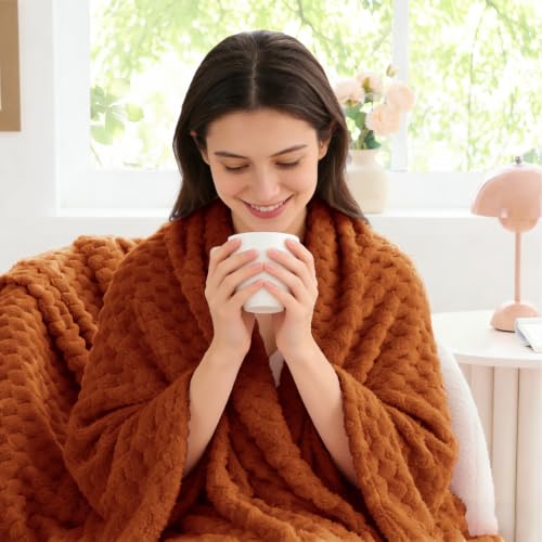 Image of BEDELITE Burnt Orange Throw Blanket for Couch, Cozy Gift for Women, 50 * 60