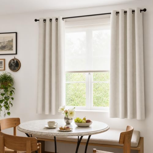 Image of Linen Textured Total Blackout Curtains 54 Inches Long, Beige | 100% Blackout Shield Grommet Blackout Curtains for Bedroom, Thermal Insulated Drapes for Living Room, 46 inchW x 54 inchL, 2 Panels