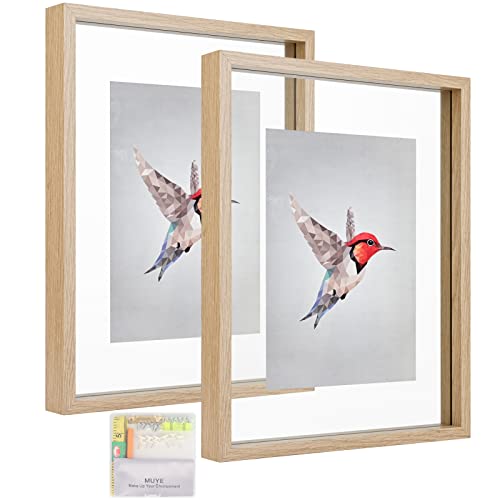 MUYE 11x14 Floating Frame Set of 2,Double Glass Rustic Frame,Display Any Size Photo up to 11x14,Wall...