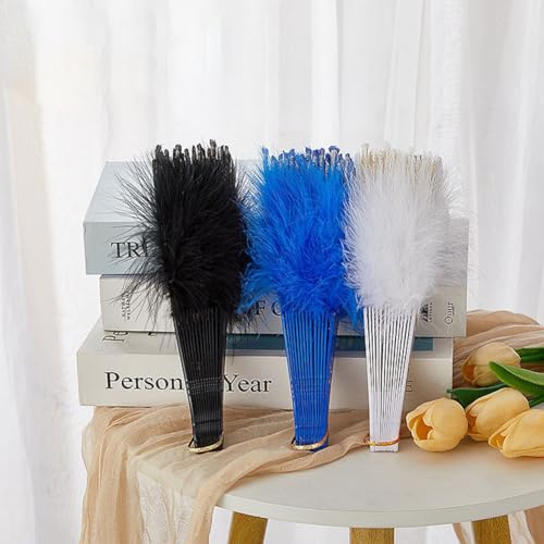 GreatRise Éventail à plumes pliable style vintage années 1920 pour femme Accessoire pour danse, bal de fin d'année, fête, symposium, mariage, Halloween, décoration de costume Bleu clair – vue 2