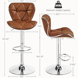   Yaheetech-Bar-Stools-Set-of-2-PU-Leather-Swivel-Bar-Stools-with-Shell-Back-Armless-Counter-Height-Adjustable-Bar-Chairs-for-Home-Kitchen-Retro-Brown