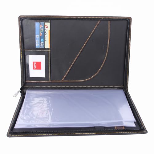 Image of Premium Saya Multipurpose Leatherette Professional File Folder for Certificates - Handcrafted PU Leather Document Holder | Portfolio for Legal Size Documents with 20 Durable Leaves (Black)