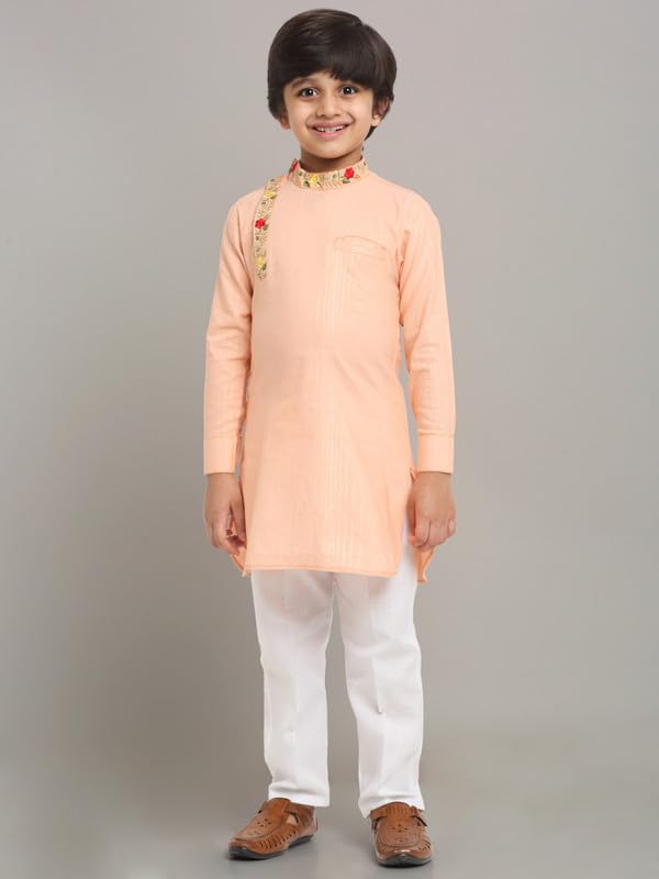 Image of Traditional Ethnic Wear Cotton Kurta Pyjama Set For Kids & Boys