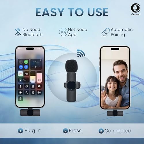Image of OUTLAND K8 Mic Wireless with Furry, Microphone 2-in-1 Lavalier Mike with Receiver for iPhone /Android Type-C Plug & Play Clip-On Mini Microphone for Recording, YouTube Vlogging, Zoom Meating, Reels