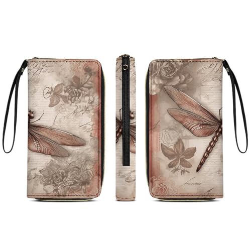 Women Wallets Dragonfly Bee Leather Wallet for Women Thin Wallet with Zipper Pocket Card Holder3