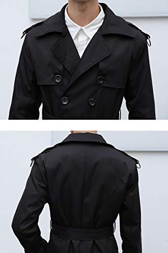 Image of Men's Elegant Over Length Trench Coat Basic Relaxed Fit Double Breasted Jacket Classic Notched Lapel Fleece Lined Plus Size Winter Windbreaker,Black,TAG 8XL(Fits Like US 5XL)
