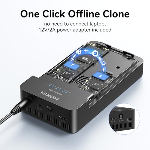 Image of MOKiN M.2 NVMe Enclosure Duplicator Dual-Bay Offline Clone Tool-Free,40Gbps USB4 NVMe SSD Enclosure with Cooling Fan Compatible with M4 /Pro /MacBook Mac mini,Support 2230 /2242 /2260 /2280 (UD1501)