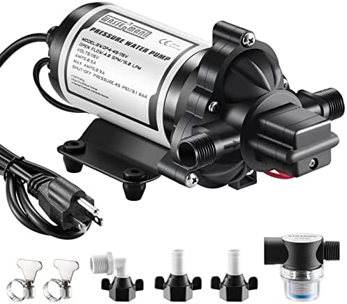 WASSERMANN Water Pressure Diaphragm Pump 115V AC 4.0 GPM 45PSI,Self-priming Booster Pump with Power Plug, for Kitchen Bathroom RV Marine, Yacht Garden