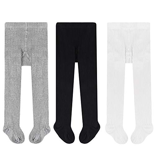 Zcaynger Baby Girls Tights Leggings Cable Knit Stockings Cotton Pantyhose for Newborn Infants Toddlers 3 Pack (Black,White,Grey,3 packs, 7-8Year)
