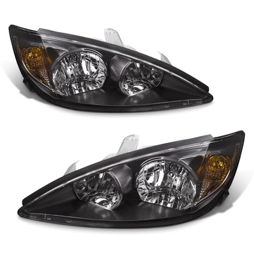 AXLAHA Headlights Assembly for 2002 2003 2004 Toyota Camry LE/XLE Headlamp Black Housing Amber Reflector Clear Lens Driver and Passenger Side