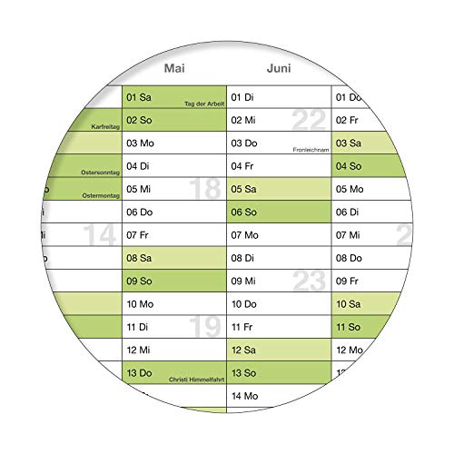 Wandkalender/jaarkalender 2021, DIN A2 59,4 x 42,0 cm met vakanties opgerold groen - Image 3
