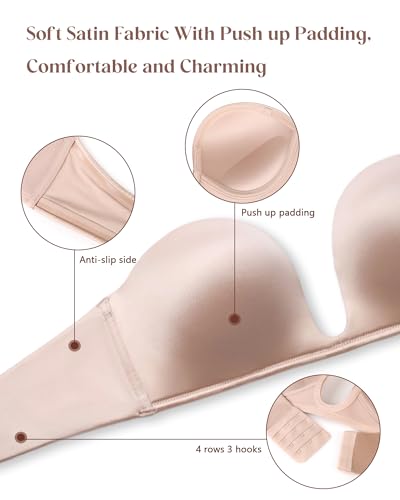 Image of DotVol Women's Multiway Deep U Plunge Padded Push Up Convertible Bra