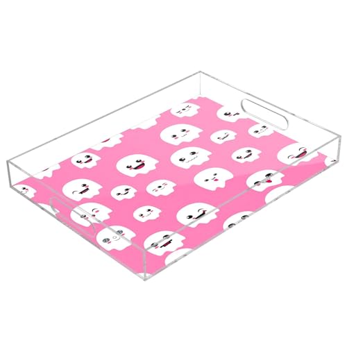 BOESI Cute Halloween Ghost Acrylic Decorative Dining Tray, Acrylic Decorative Tray Organizer with Handle for Kitchen, Dining Room, Bathroom, Dresser