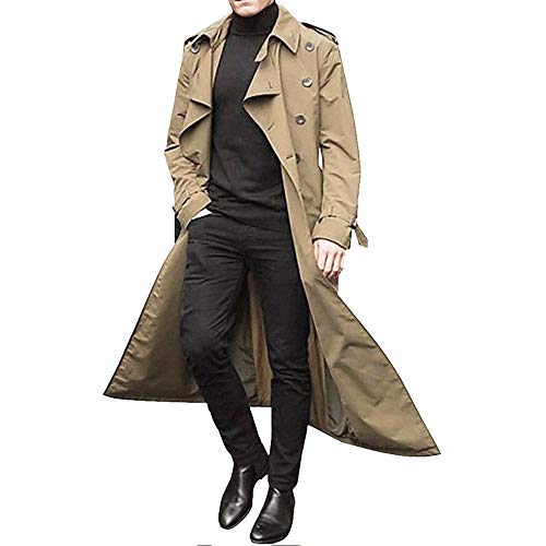 SalmophC Herren Trenchcoat Long Slim Fit Zweireihiger Long Trenchcoat...