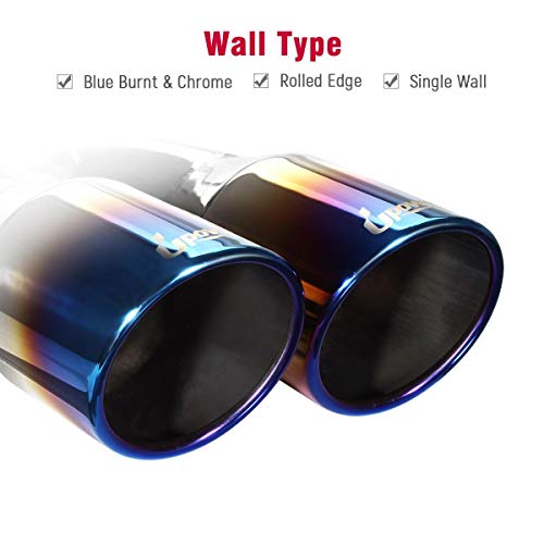 Upower 2.5 Inch Inlet 3.5 Inch Outlet Dual Exhaust Tips Tailpipe 2.5" to 3.5" 9.75" Length Stainless Steel Polished Vacuum Plating Blue 1.2mm Thickness Weld On Tail Pipe(Single Wall,Rolled Edge)
