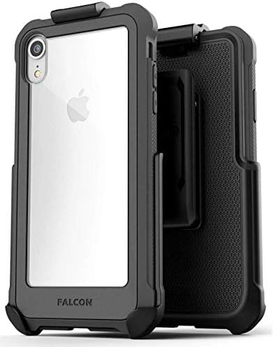Encased iPhone XR Heavy-Duty Protective Belt Clip Case w/Tempered Glass Screen Protector - Compatible w/Apple iPhoneXR 6.1" (Falcon Gray w/Holster Clip)