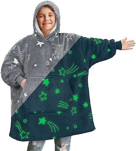 PAVILIA Wearable Blanket Sweatshirt Kids Boy Girl, Warm Cozy Giant Hoodie, Fleece Sherpa Oversized Hood Sleeves, Big Pocket