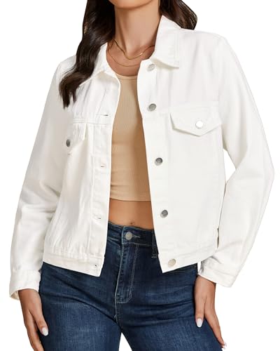 luvamia Denim Jackets for Women Trendy Casual Button Down Relaxed Fit Western Trucker Distressed Jean Jacket with Pocket