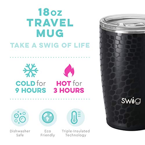 Swig Life 18oz Triple Insulated Travel Mug with Handle and Lid, Dishwasher Safe, Double Wall, and Vacuum Sealed Stainless Steel Coffee Mug in Dragon Glass Print (Multiple Patterns Available)