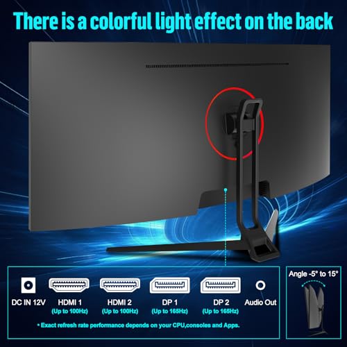 Image of Gawfolk 34 Inch Ultrawide Curved Gaming Monitor, 1500R PC Screen 165hz UWQHD 4K, Curved Computer Screen with FreeSync, Support Wallmount 75x75mm-Black