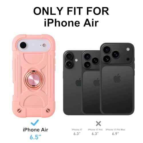 Image of MARKILL Compatible with iPhone with Built-in 360Rotating Ring Stand, Military Grade Drop Protection Full Body Rugged Heavy Duty Case Durable Cover (Pink, iPhone Air)