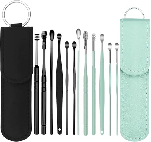 12Pcs Ear Wax Removal Kit,Ear Cleaner Tools: Mini Portable Ear Scope with Stainless Steel 360° Spiral Ear Massage Cleaning Tool for Adults Kids - Ear Wax Remover with Storage Box