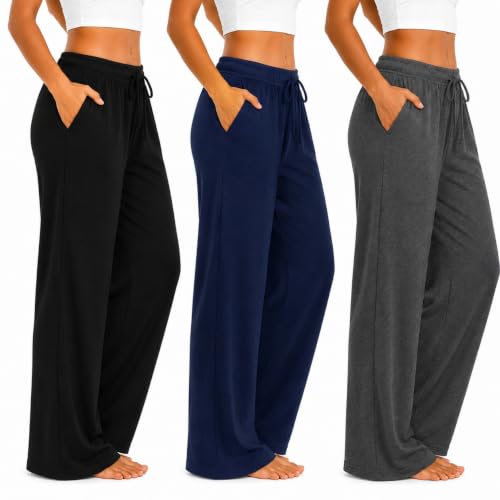 Image of Essential Elements Womens 3 Pack PJ Pants 100% Cotton Jersey Lounge Pajama | Soft Lightweight Breathable Knit With an Elastic Waist, Comfy for Sleep, Lounging and Relaxed Everyday Wear